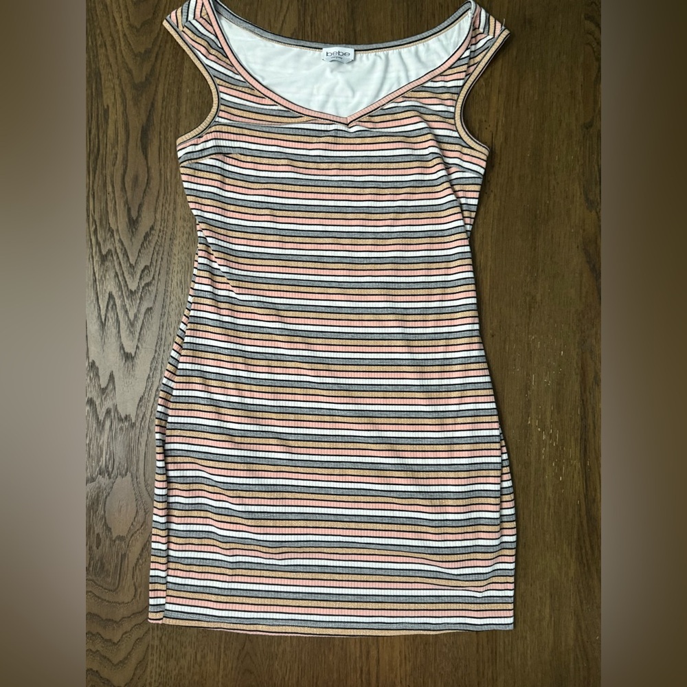 Bebe Women's Striped Tank dress- Pink and White size Large